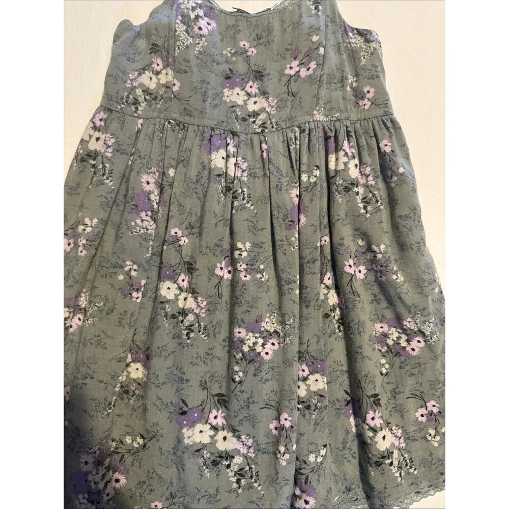 Y2K Cottagecore Sage Green Floral Babydoll Slip Dress Mini Sundress - Size Med